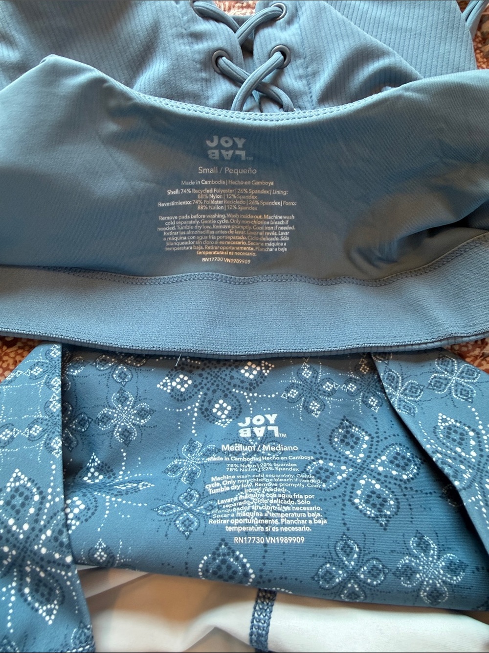 JoyLab Slate Blue Lace-Up Sports Bra & Patterned Bike Shorts Set - Picture 7 of 7